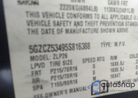 2005 Saturn Vue V6 z USA, uszkodzony, nr VIN 5GZCZ53495S816388